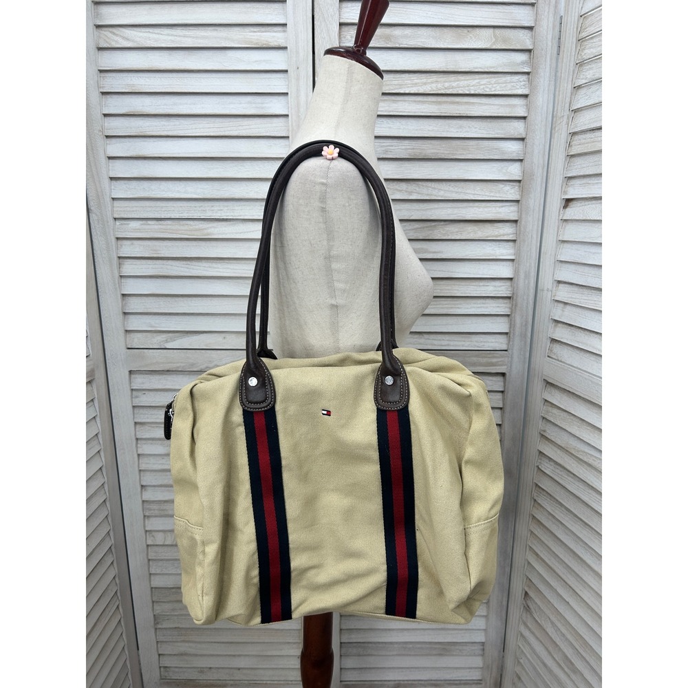 Tommy Hilfiger Mini Duffle Purse XXL Beige Preppy Old Money Coastal